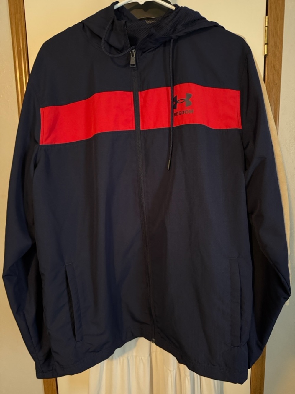 Under Armour Navy and Red Hooded Windbreaker Jacket